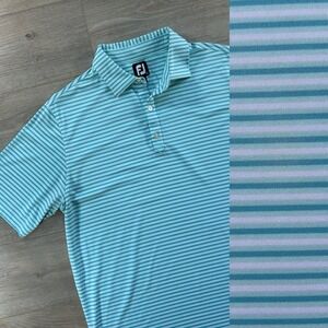 FootJoy Polo Shirt Mens Large Blue Striped Short Sleeve Golf Polo Embroidered
